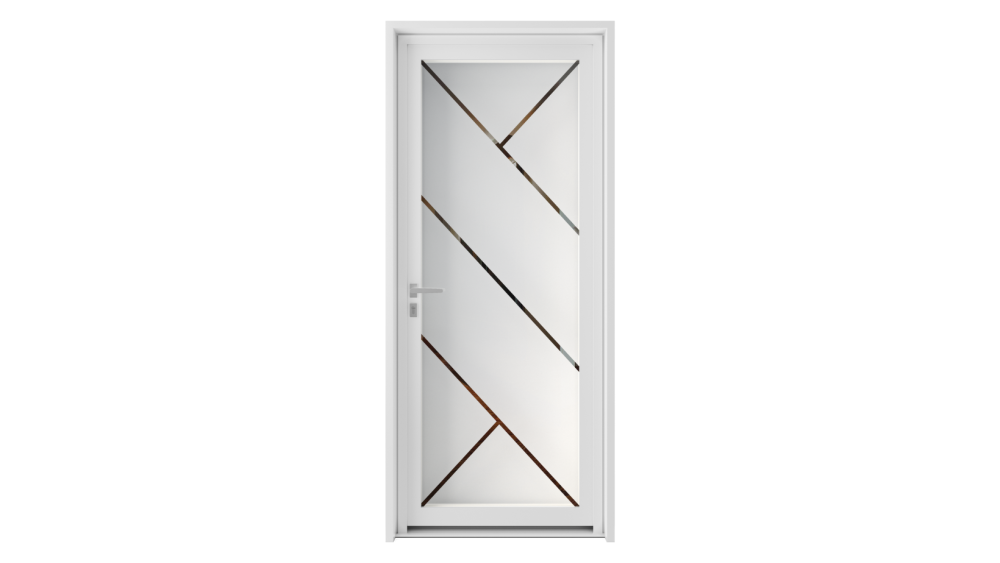 Porte d'entrée parclosé gamme lumière DEMETER Porte vitrée avec plusieurs lignes en diagonales